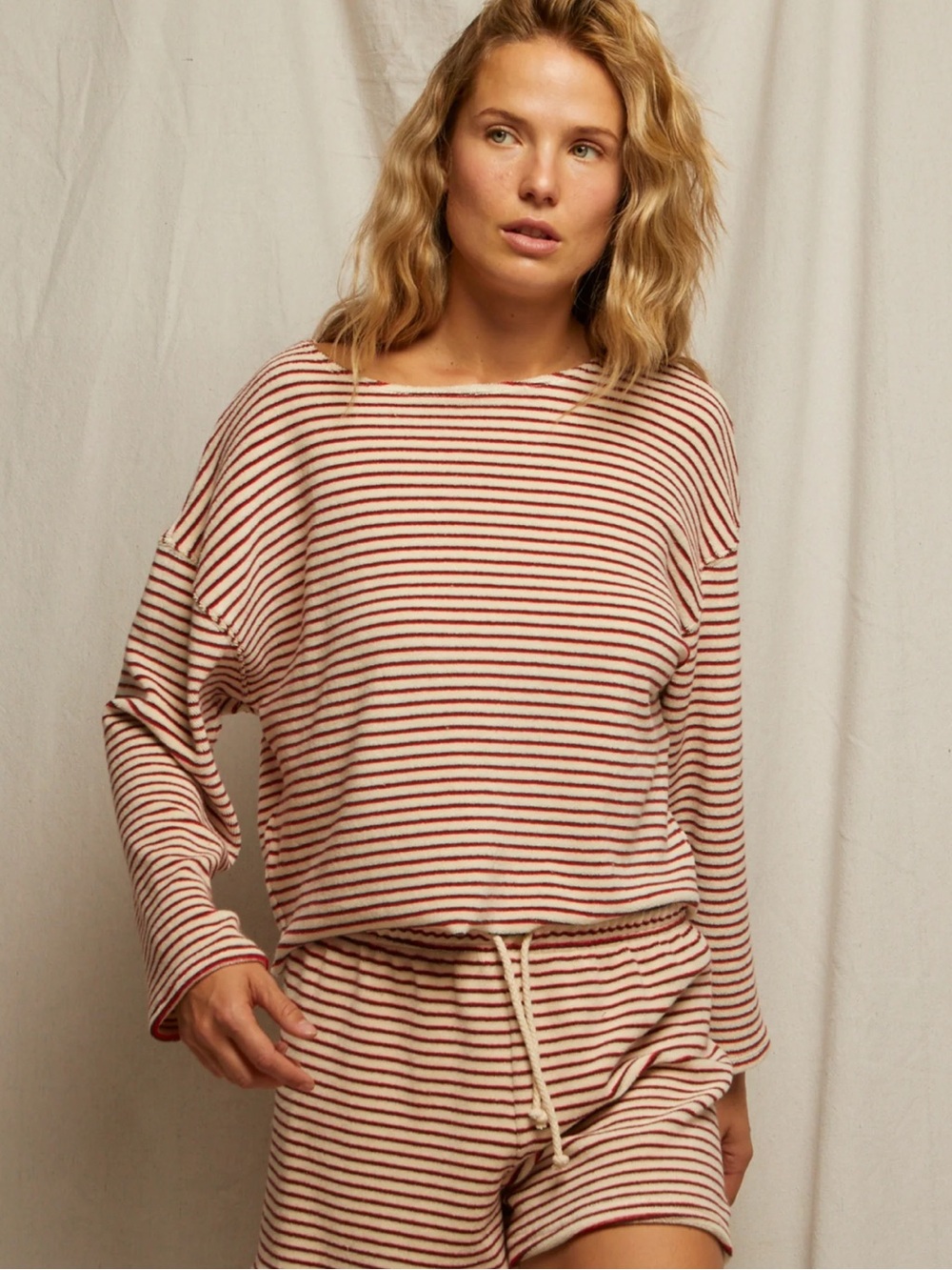 Perfect White Tee Cami Loop Terry Stripe Top